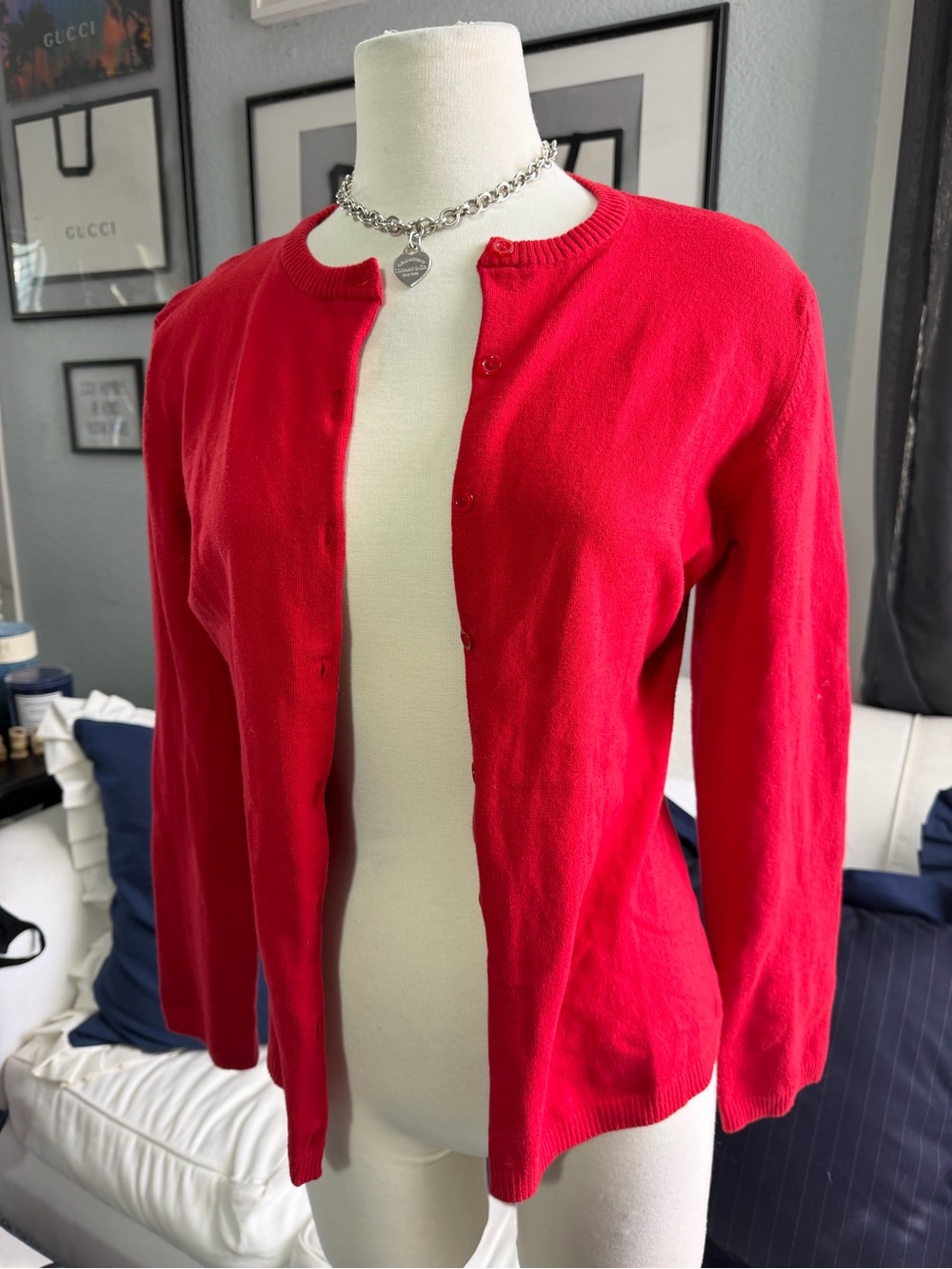 Red Button-Front Women's Cardigan